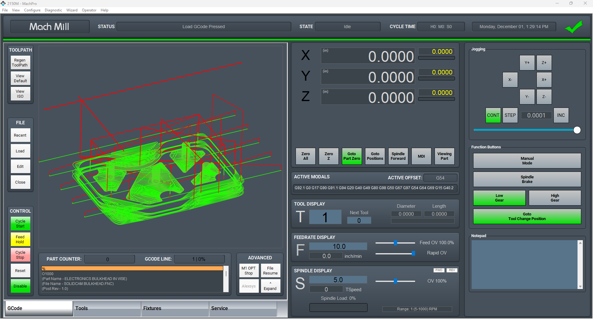MachPro CNC Mill Control Screen 2026