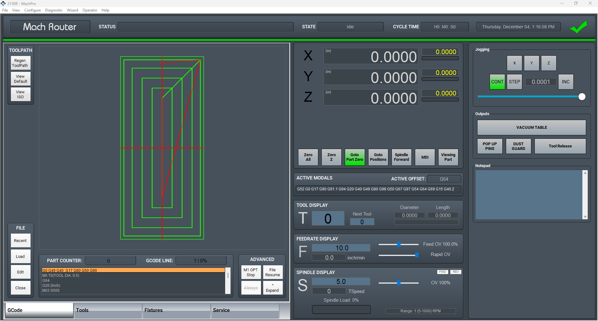 MachPro CNC Router Control Screen 2026 Orion